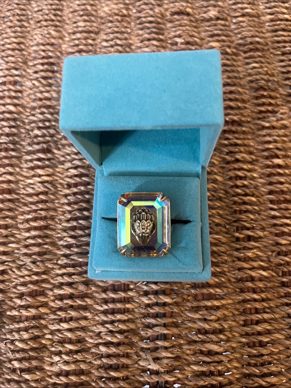 Kurt Geiger Aurora Crystal Cocktail Ring in Aqua - Size 7